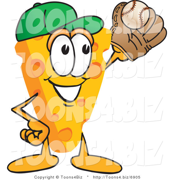 Vector Illustration of a Cartoon Cheese Mascot Playing Baseball - Royalty Free Vector Illustration