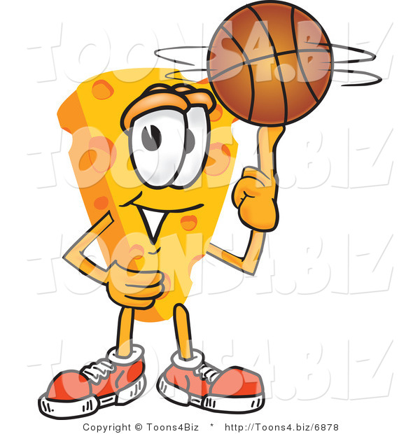 Vector Illustration of a Cartoon Cheese Mascot Playing Basketball - Royalty Free Vector Illustration