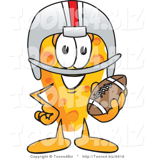 Vector Illustration of a Cartoon Cheese Mascot Playing Football - Royalty Free Vector Illustration
