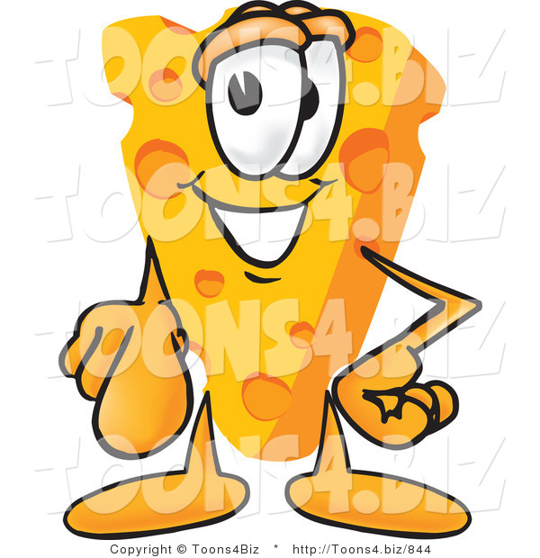 Vector Illustration of a Cartoon Cheese Mascot Pointing Outwards at the Viewer