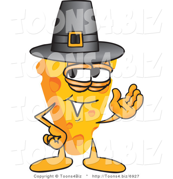 Vector Illustration of a Cartoon Cheese Mascot Wearing a Pilgrim Hat - Royalty Free Vector Illustration