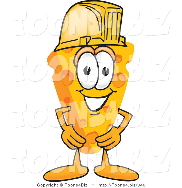 Vector Illustration of a Cartoon Cheese Mascot Wearing a Yellow Hardhat