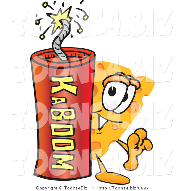 Vector Illustration of a Cartoon Cheese Mascot with Dynamite - Royalty Free Vector Illustration