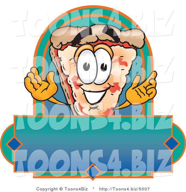 Vector Illustration of a Cartoon Cheese Pizza Mascot over a Blank Banner