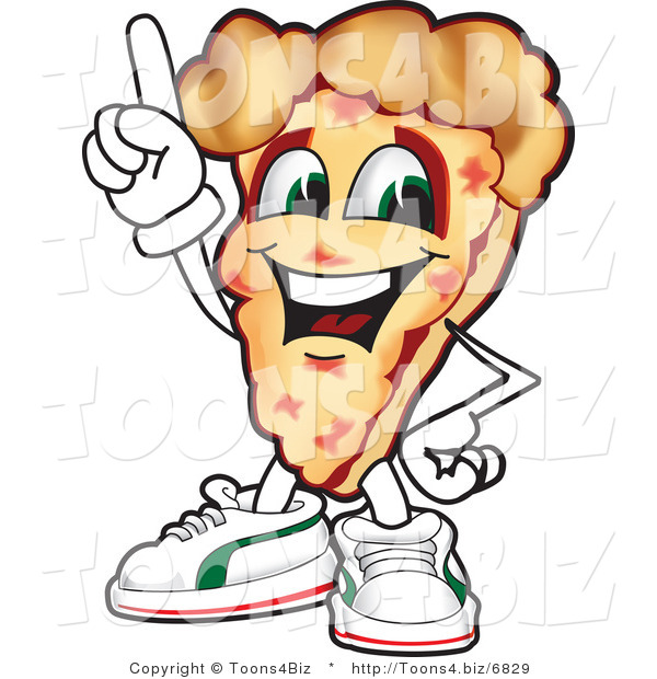 Vector Illustration of a Cartoon Cheese Pizza Mascot Pointing up