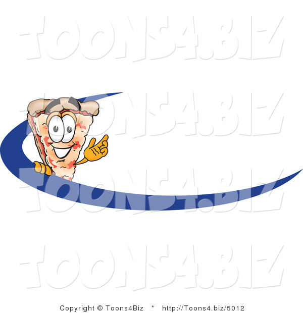 Vector Illustration of a Cartoon Cheese Pizza Mascot Waving and Standing Behind a Blue Dash on an Employee Nametag or Business Logo