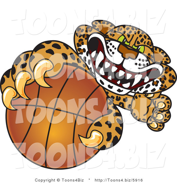 Vector Illustration of a Cartoon Cheetah Mascot Grabbing a Basketball