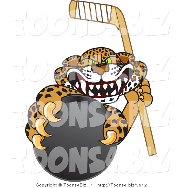 Vector Illustration of a Cartoon Cheetah Mascot Grabbing a Hockey Puck