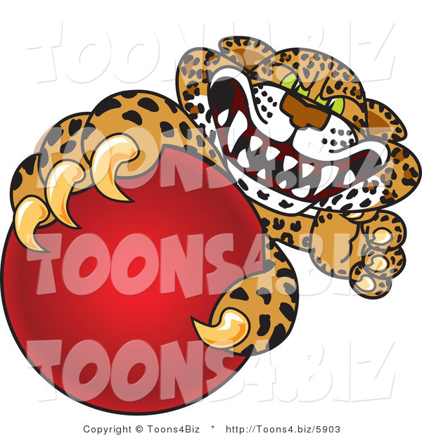 Vector Illustration of a Cartoon Cheetah Mascot Grabbing a Red Ball