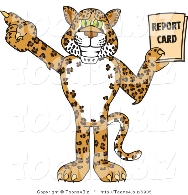 Vector Illustration of a Cartoon Cheetah Mascot Holding a Report Card