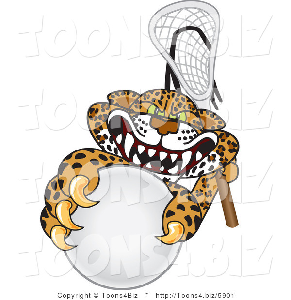 Vector Illustration of a Cartoon Cheetah Mascot Playing Lacrosse