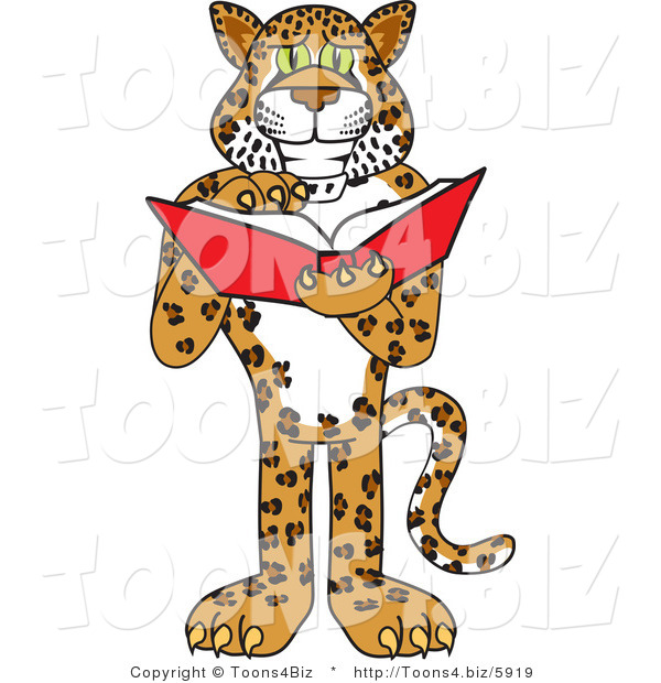 Vector Illustration of a Cartoon Cheetah Mascot Reading