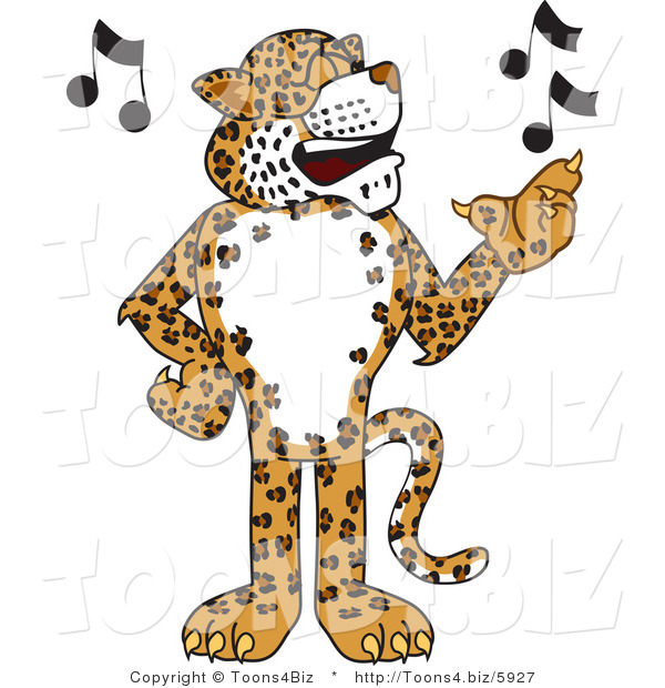 Vector Illustration of a Cartoon Cheetah Mascot Singing