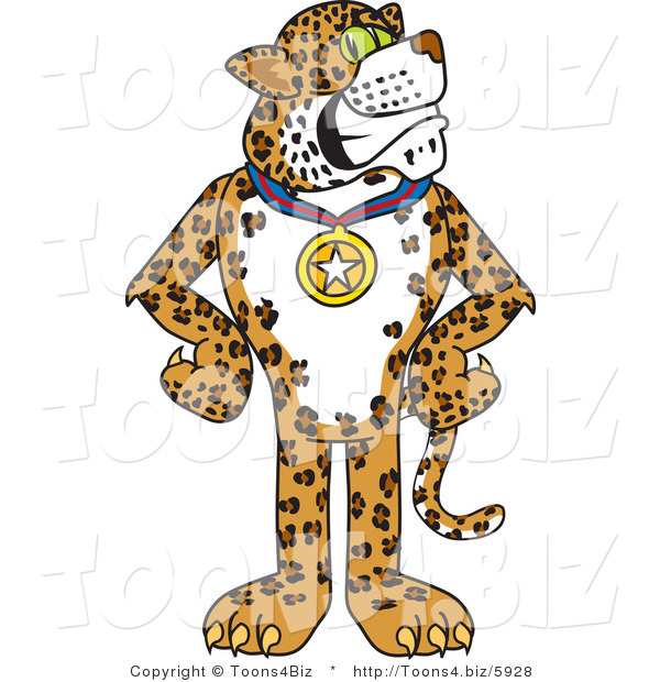 Vector Illustration of a Cartoon Cheetah Mascot Wearing a Medal