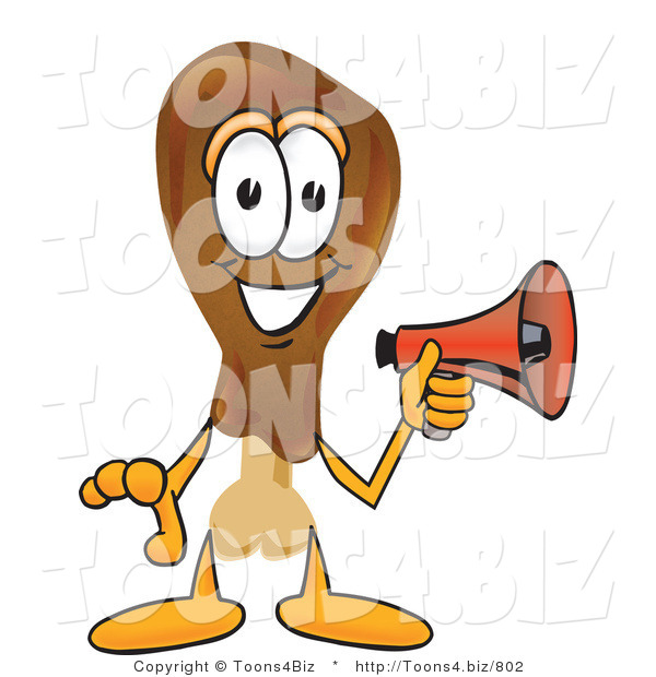 Vector Illustration of a Cartoon Chicken Drumstick Mascot Holding a Megaphone