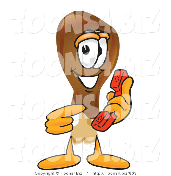 Vector Illustration of a Cartoon Chicken Drumstick Mascot Holding a Telephone