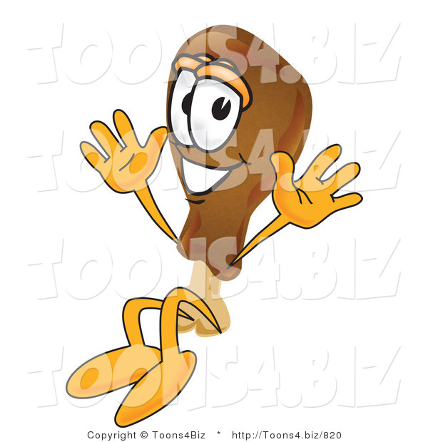 Vector Illustration of a Cartoon Chicken Drumstick Mascot Jumping