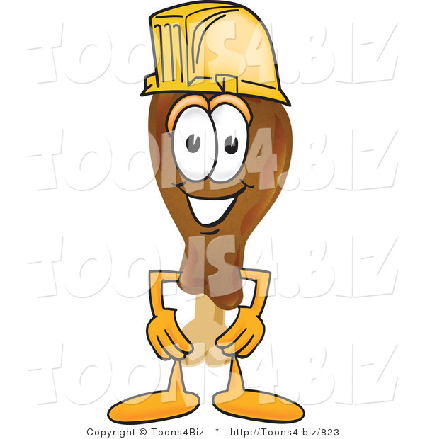 Vector Illustration of a Cartoon Chicken Drumstick Mascot Wearing a Hardhat Helmet
