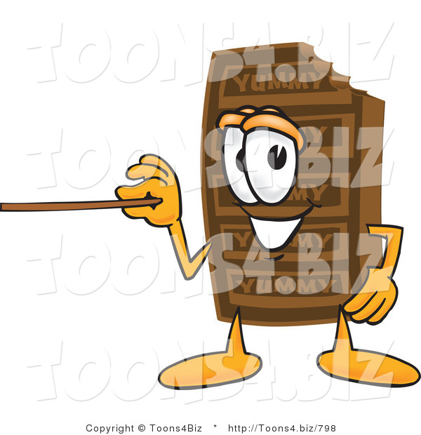 Vector Illustration of a Cartoon Chocolate Mascot Holding a Pointer Stick