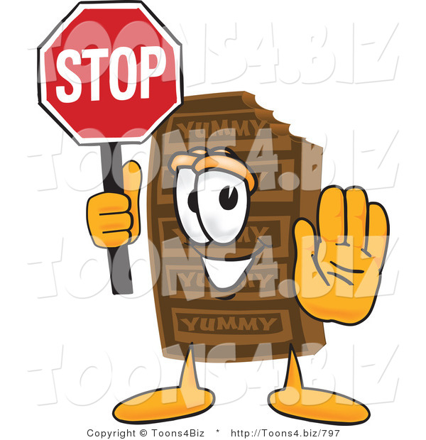 Vector Illustration of a Cartoon Chocolate Mascot Holding a Stop Sign
