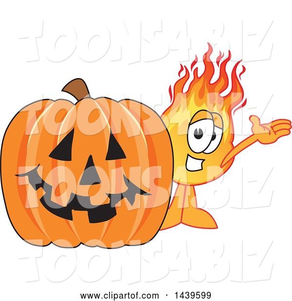 Vector Illustration of a Cartoon Comet Mascot by a Halloween Jackolantern Pumpkin