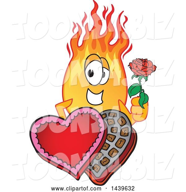 Vector Illustration of a Cartoon Comet Mascot Holding a Rose over a Valentines Day Candy Box