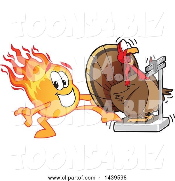 Vector Illustration of a Cartoon Comet Mascot Stepping on a Scale to Shock a Turkey
