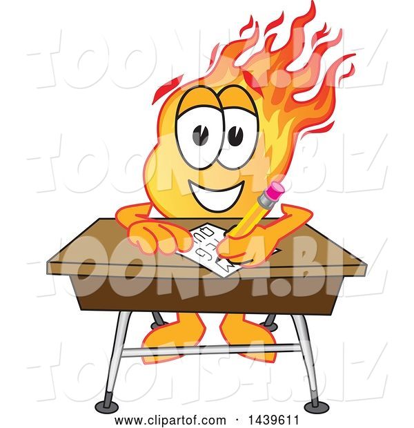 Vector Illustration of a Cartoon Comet Mascot Student Writing at a Desk