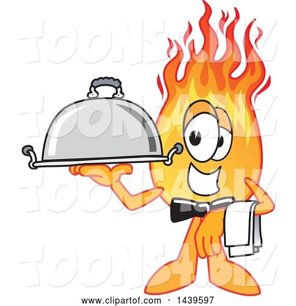 Vector Illustration of a Cartoon Comet Mascot Waiter Holding a Cloche Platter
