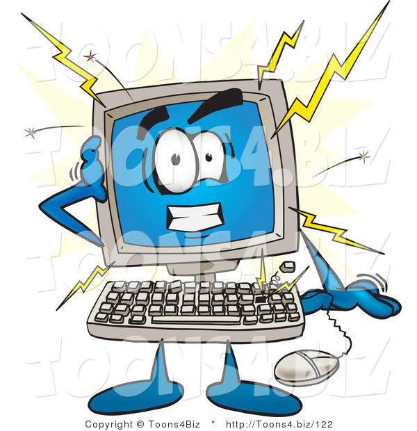 Vector Illustration of a Cartoon Computer Mascot Crashing