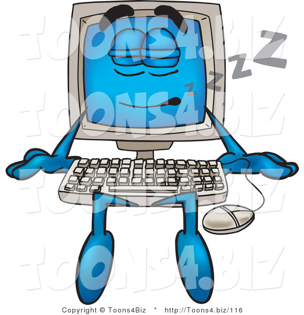 Vector Illustration of a Cartoon Computer Mascot in Hybernation Mode