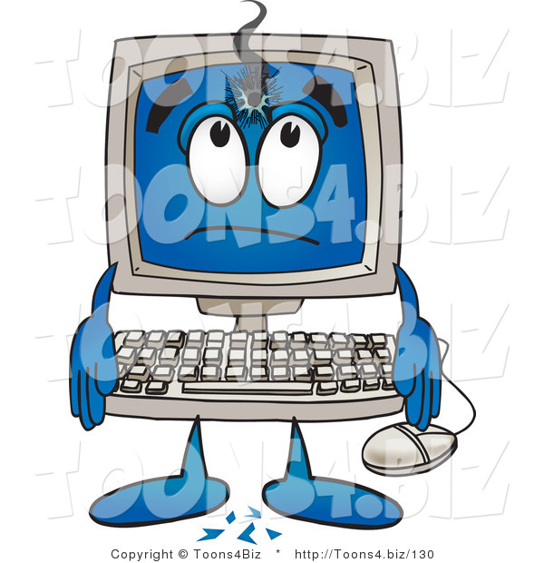 Vector Illustration of a Cartoon Computer Mascot with a Hole in His Screen