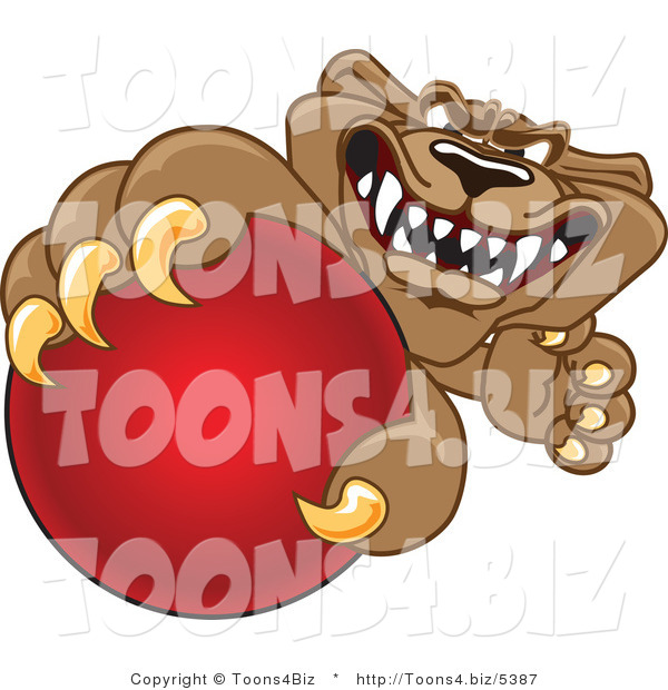 Vector Illustration of a Cartoon Cougar Mascot Character Grabbing a Ball