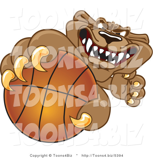 Vector Illustration of a Cartoon Cougar Mascot Character Grabbing a Basketball
