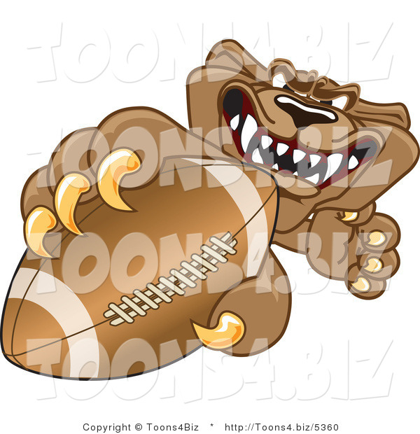 Vector Illustration of a Cartoon Cougar Mascot Character Grasping a Football