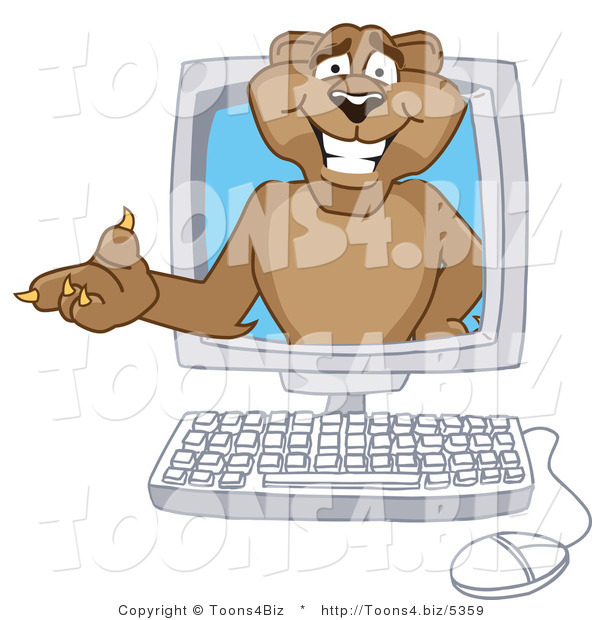 Vector Illustration of a Cartoon Cougar Mascot Character in a Computer