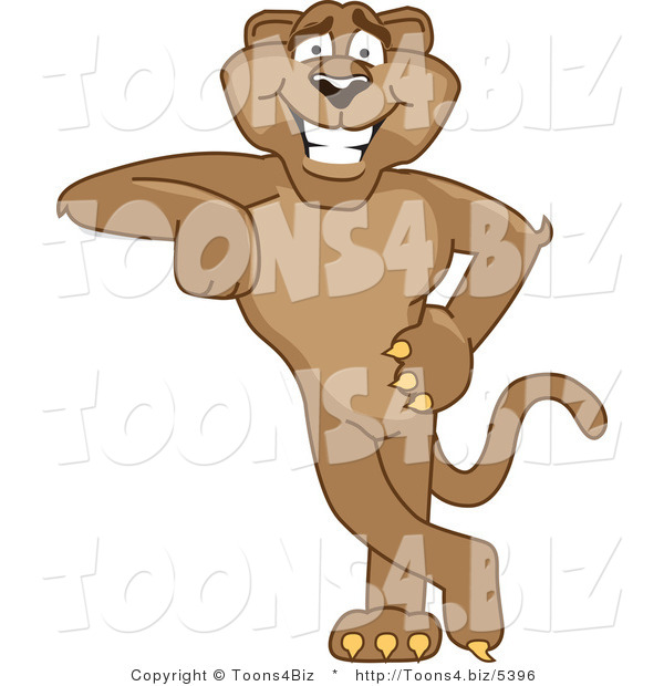 Vector Illustration of a Cartoon Cougar Mascot Character Leaning