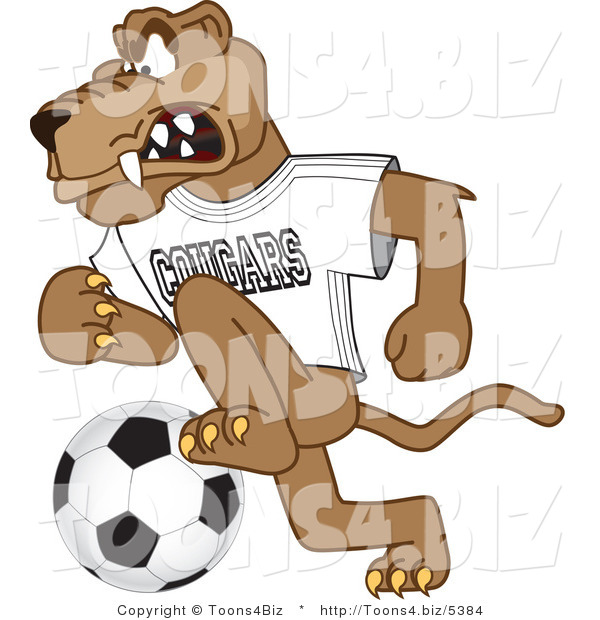Vector Illustration of a Cartoon Cougar Mascot Character Playing Soccer