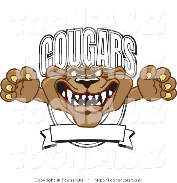 Vector Illustration of a Cartoon Cougar Mascot Character School Banner Logo