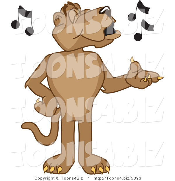 Vector Illustration of a Cartoon Cougar Mascot Character Singing
