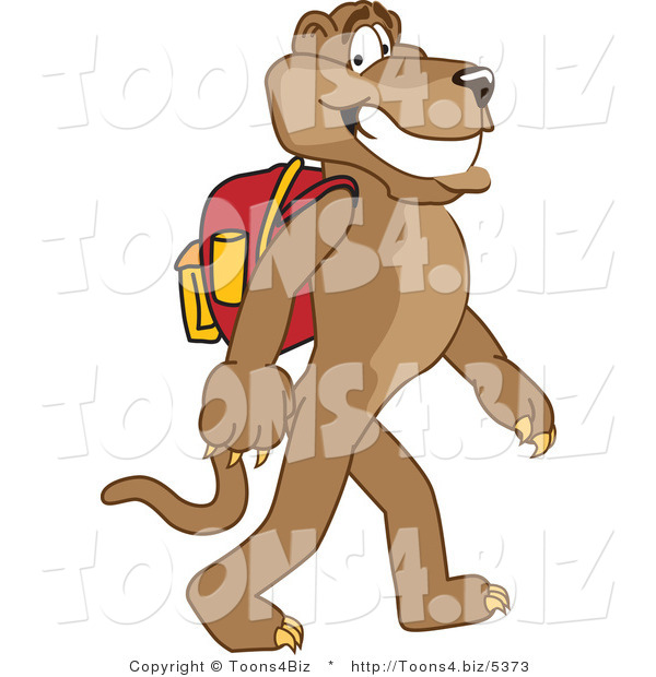 Vector Illustration of a Cartoon Cougar Mascot Character Walking to School