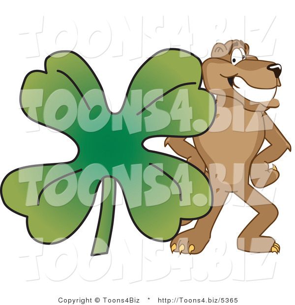 Vector Illustration of a Cartoon Cougar Mascot Character with a Clover