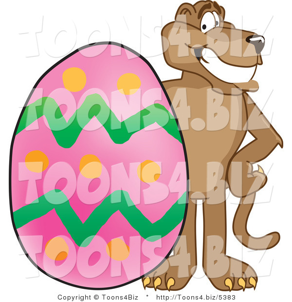 Vector Illustration of a Cartoon Cougar Mascot Character with an Easter Egg