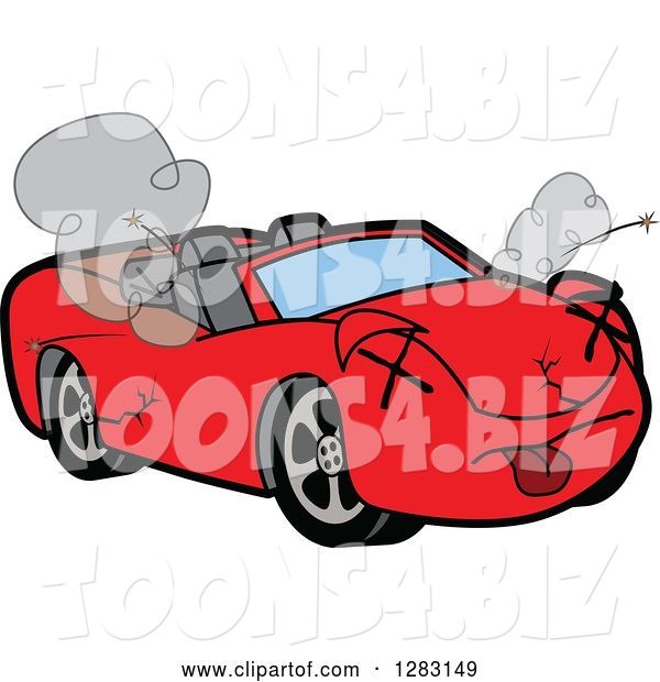 Vector Illustration of a Cartoon Dead Red Convertible Car Mascot