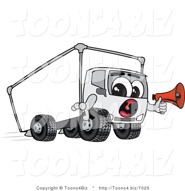 Vector Illustration of a Cartoon Delivery Truck Mascot Holding a Megaphone