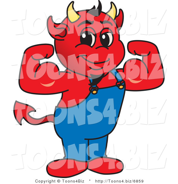 Vector Illustration of a Cartoon Devil Mascot Flexing