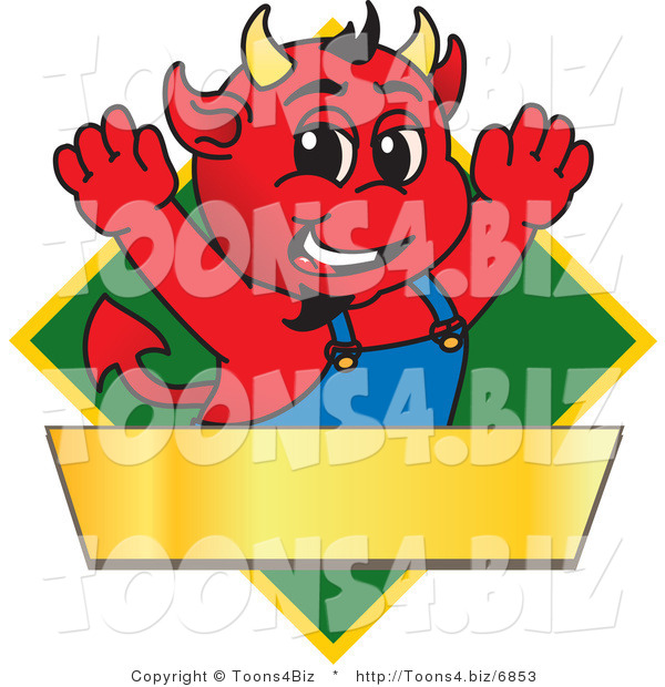 Vector Illustration of a Cartoon Devil Mascot on a Green Diamond Sign