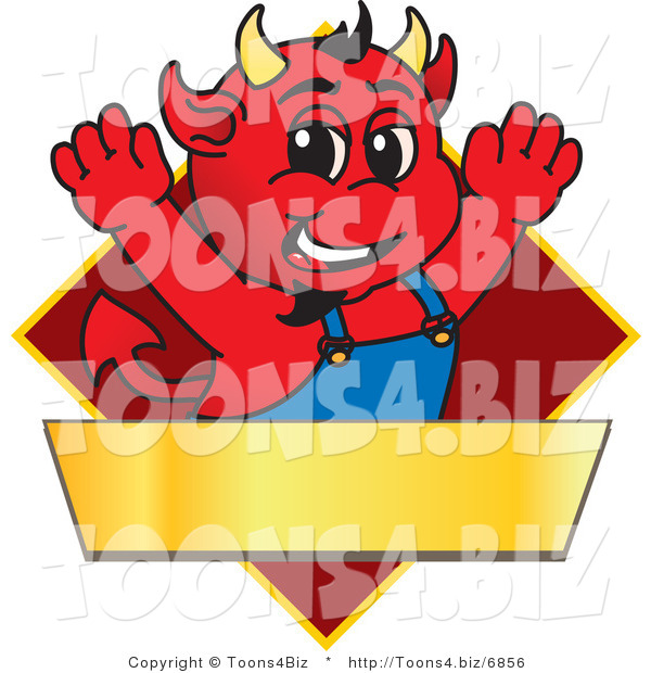 Vector Illustration of a Cartoon Devil Mascot on a Red Diamond Sign
