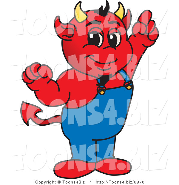 Vector Illustration of a Cartoon Devil Mascot Pointing Upwards