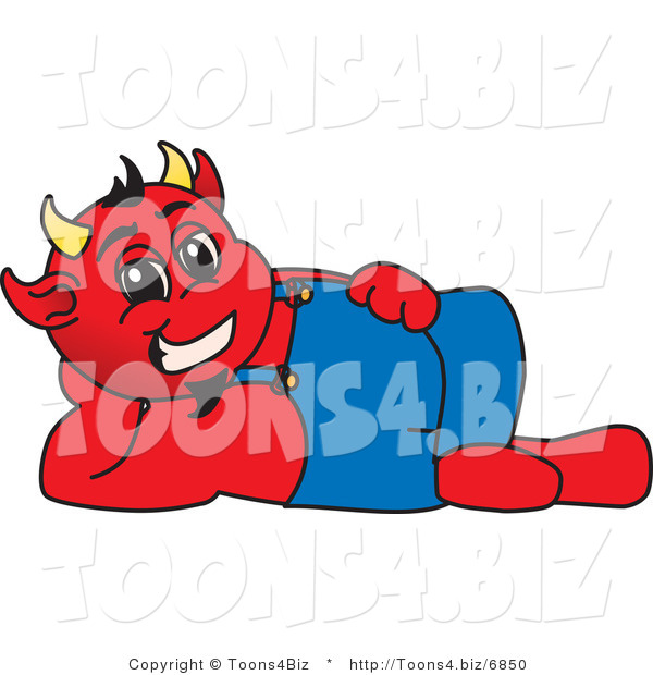 Vector Illustration of a Cartoon Devil Mascot Reclined